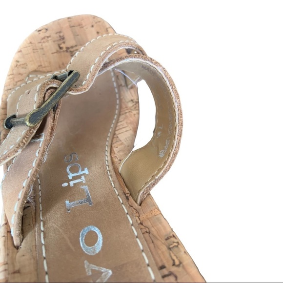 Two Lips Aloha Slides Leather Crisscross Buckle Cork Platform Wedge Sandal 7M - Picture 7 of 9